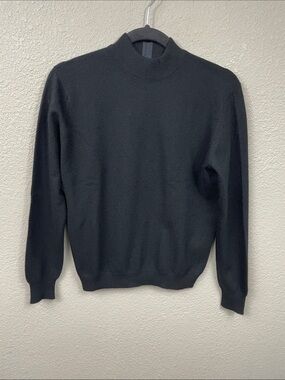 Vintage Pringle of Scotland 100% Cashmere Mock Neck Back Zip Sweater Black 40
